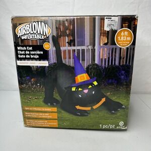 AIRBLOWN Inflatable Witch Cat Halloween Decoration Lights Up Moves Head 6ft Wide